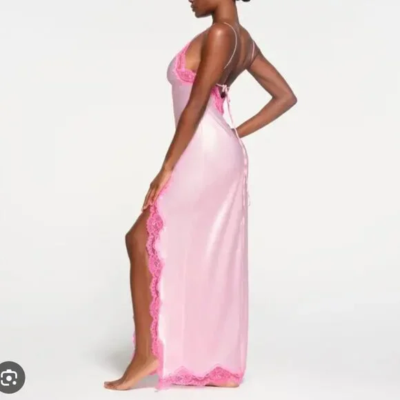 skims pink lace dress FITS EVERYBODY LACE SLIP DRESS | BUBBLE GUM TONAL